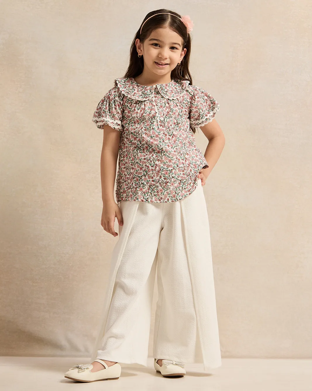 Girls Ivory Jacquard Wide leg Casual Trouser sold by Redtag product image thumbnail 2