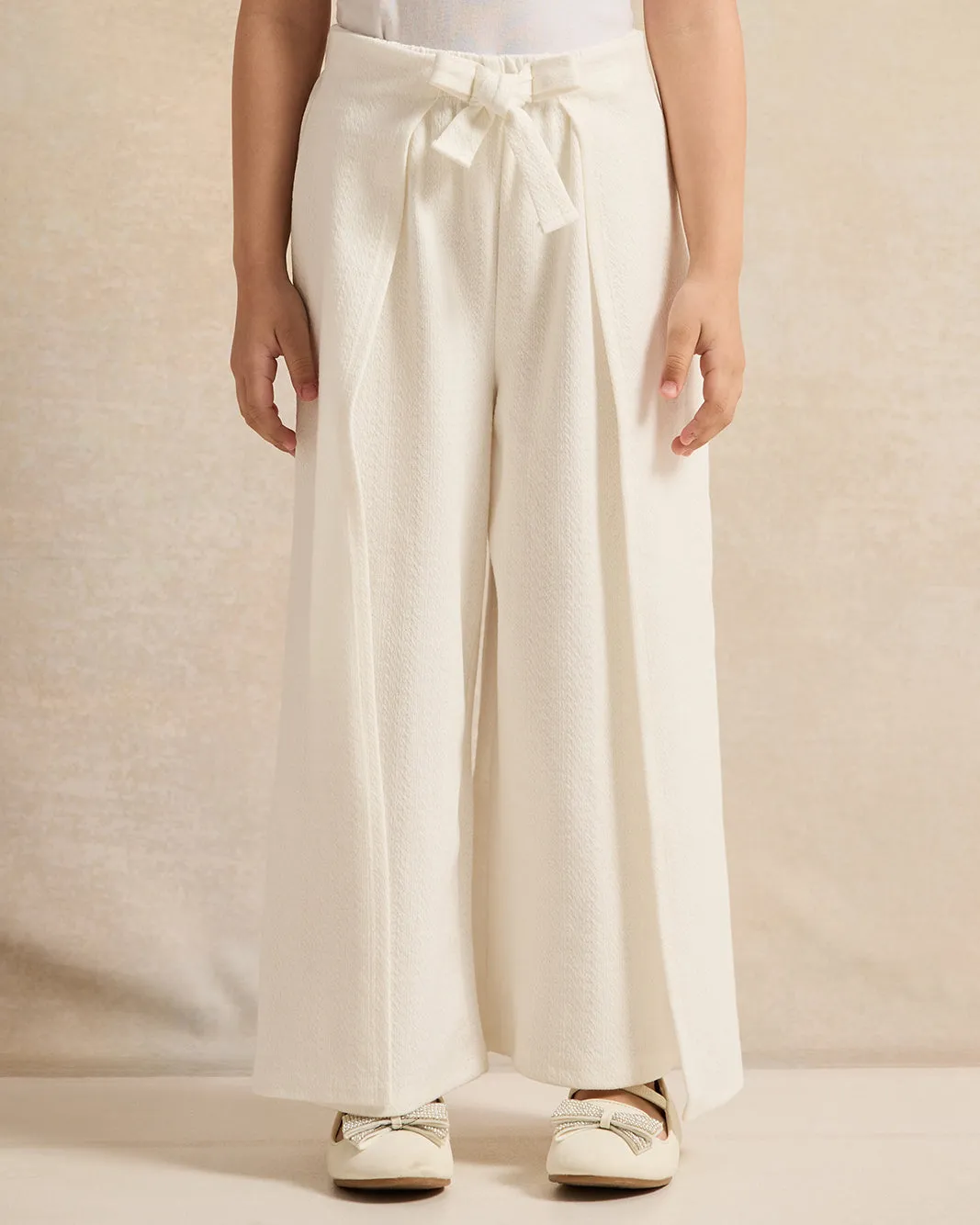 Girls Ivory Jacquard Wide leg Casual Trouser sold by Redtag