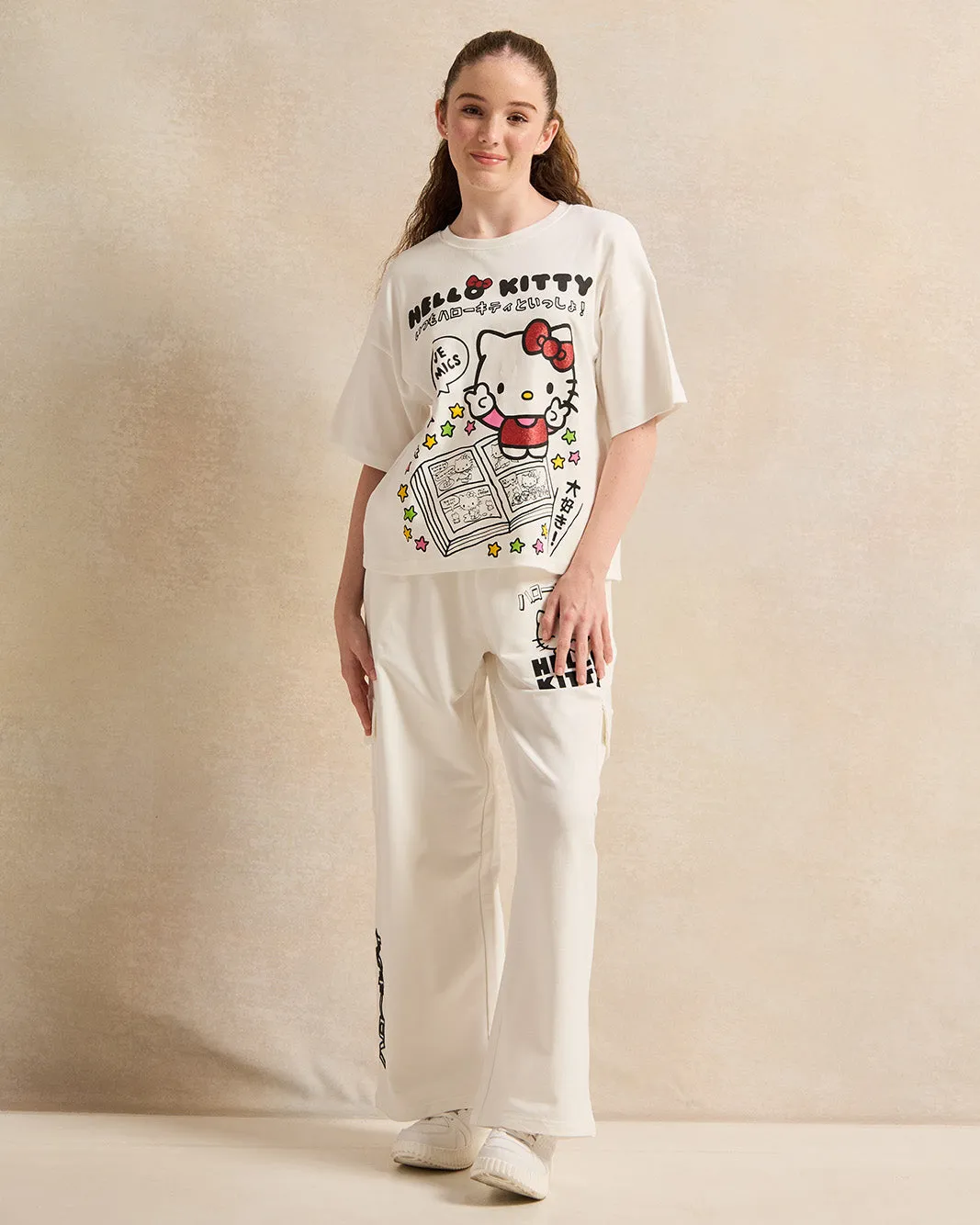 Senior Girls White Printed Oversize Hello Kitty T-shirt sold by Redtag product image thumbnail 2
