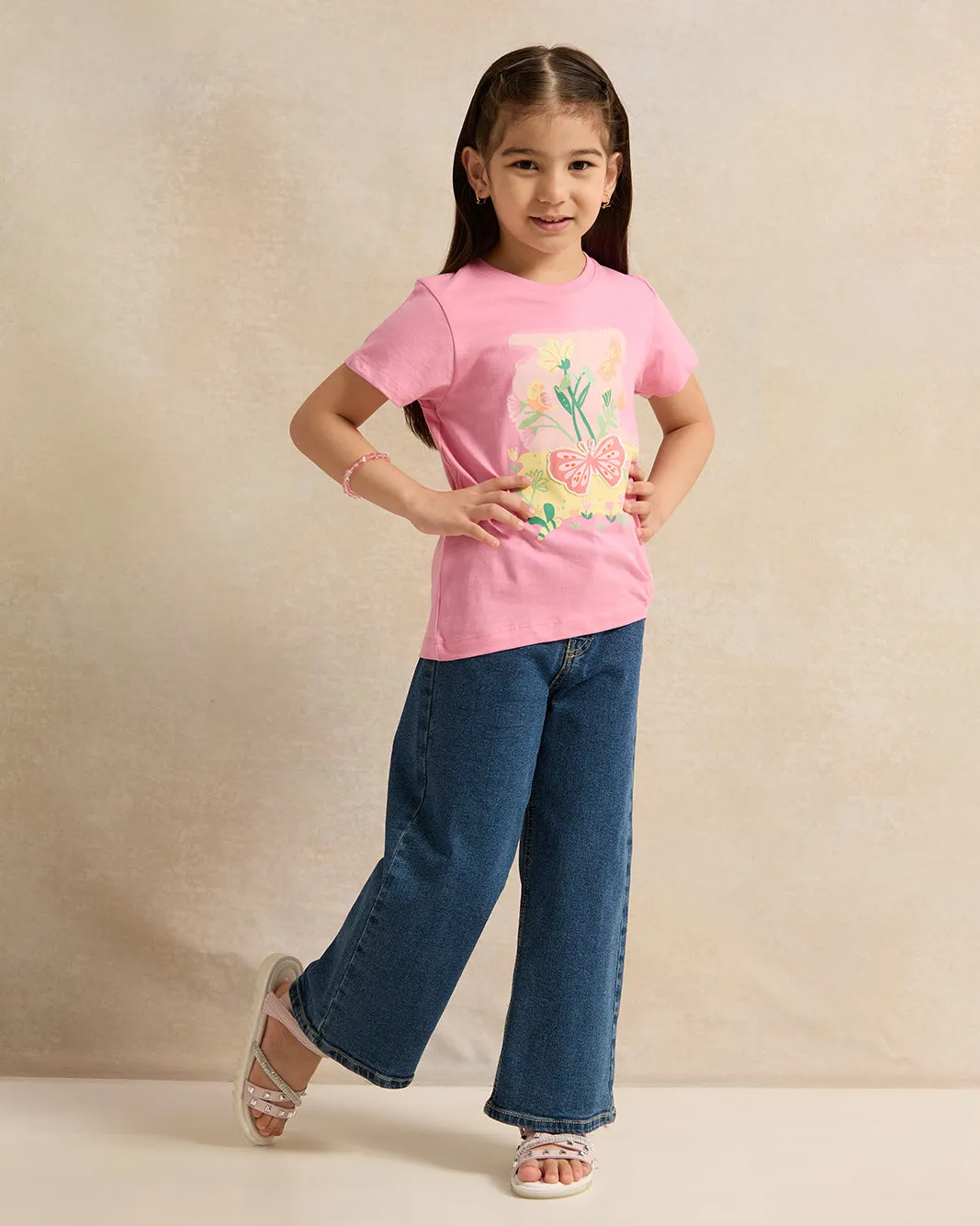 Girls Pink Placement Print T-Shirt sold by Redtag product image thumbnail 2