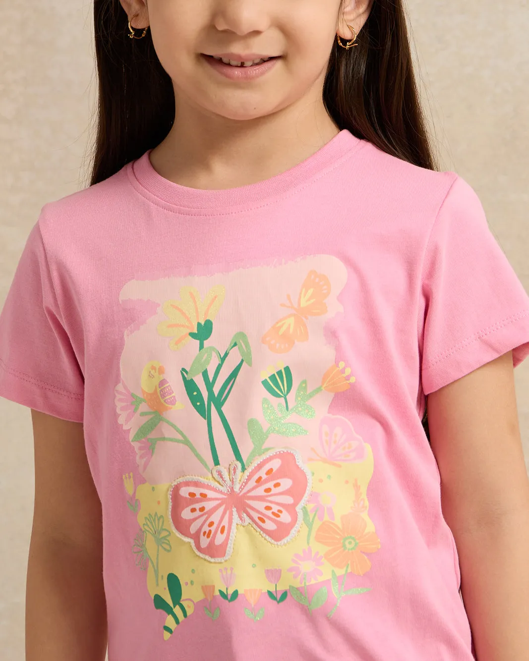 Girls Pink Placement Print T-Shirt sold by Redtag product image thumbnail 4
