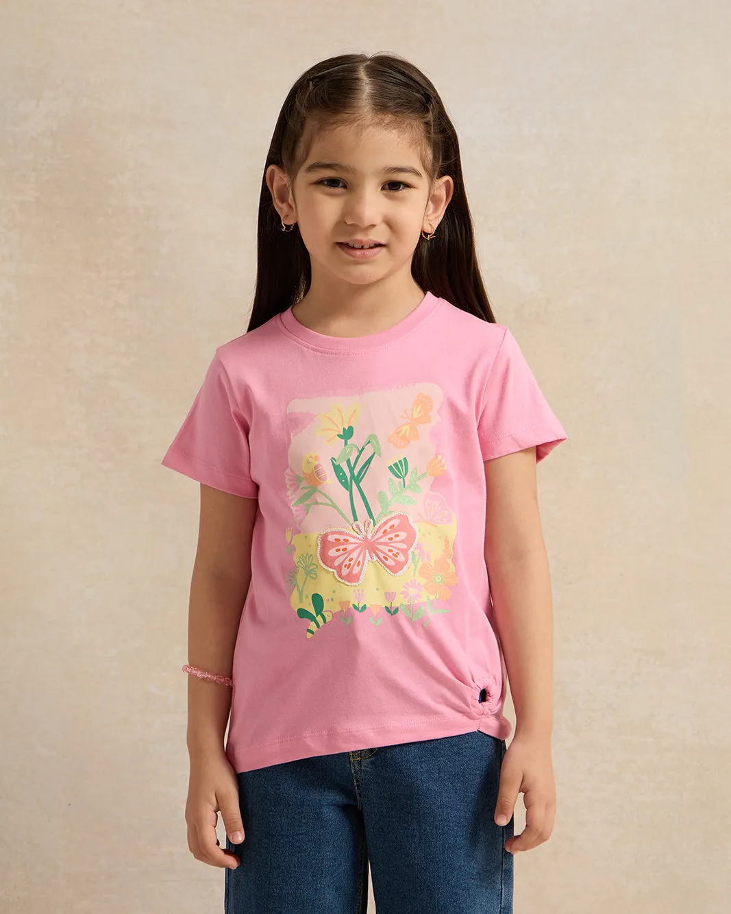 Girls Pink Placement Print T-Shirt sold by Redtag