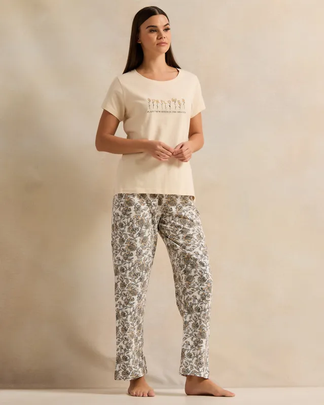 Women Beige Floral  Pyjama Set (2 Piece) sold by Redtag