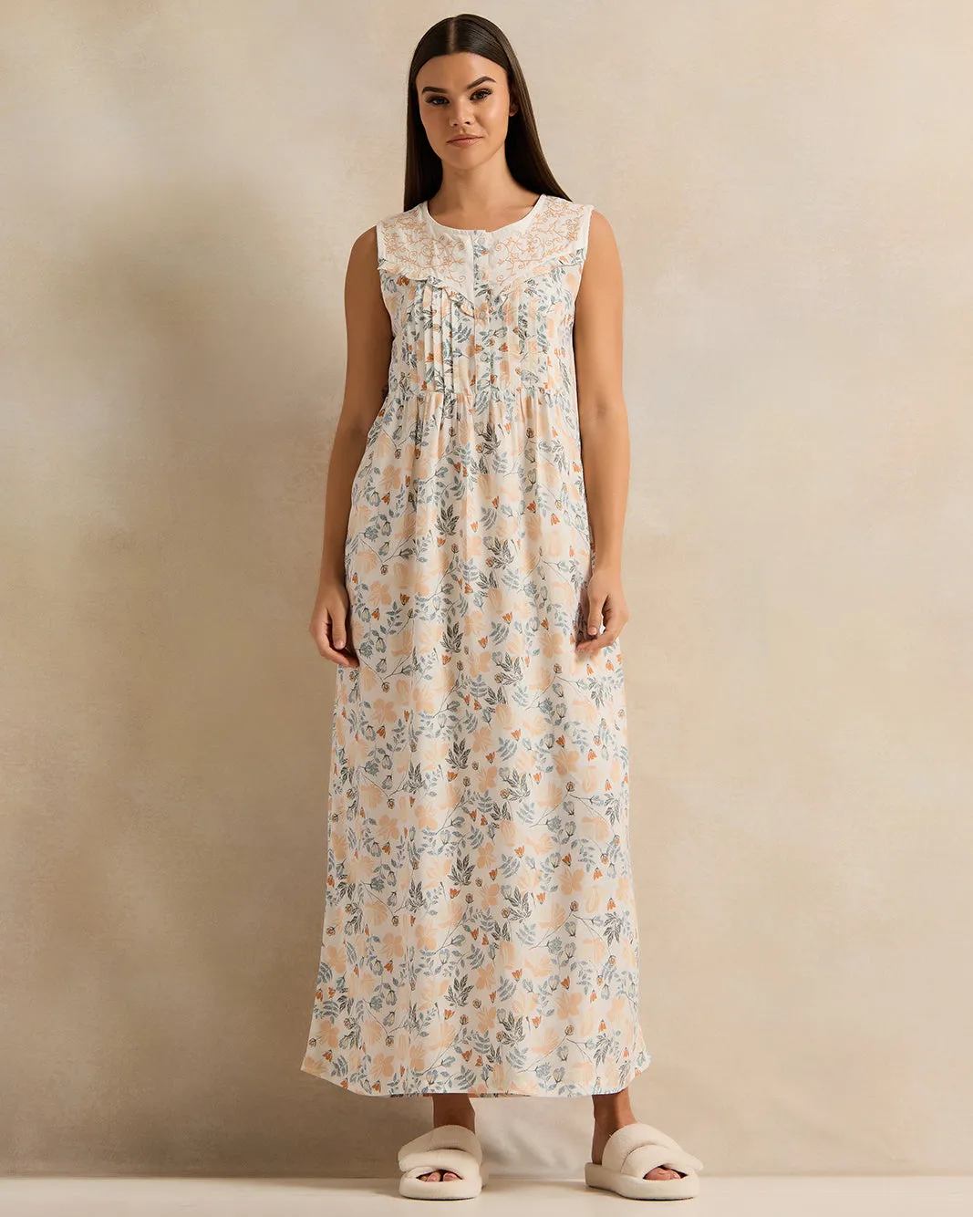 Women White Embroidery Nightgown sold by Redtag