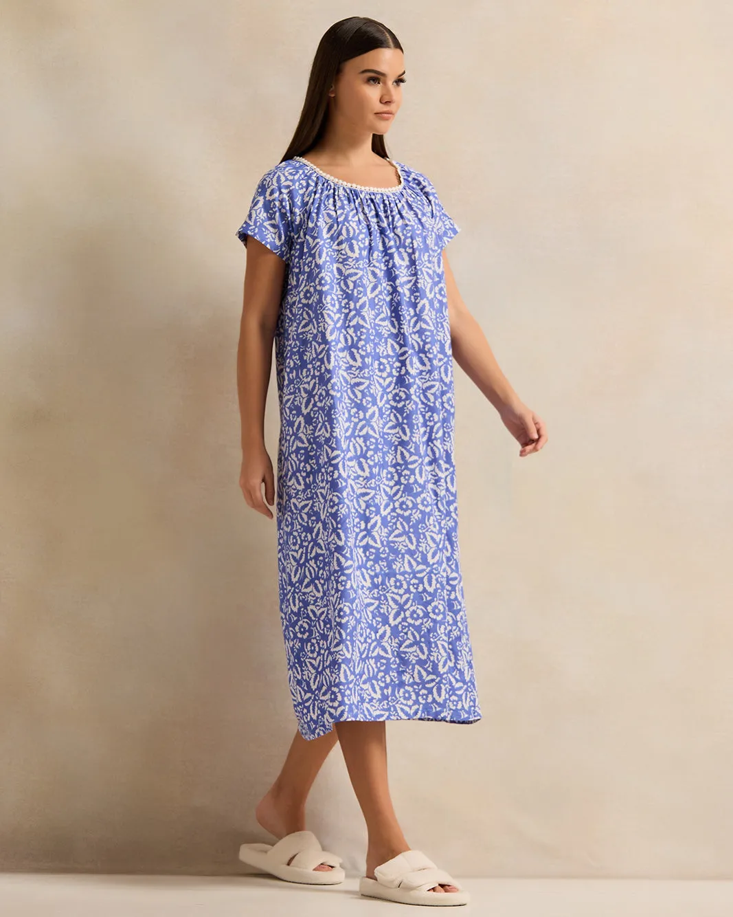 Women Blue Round Lace Nightgown sold by Redtag product image thumbnail 4