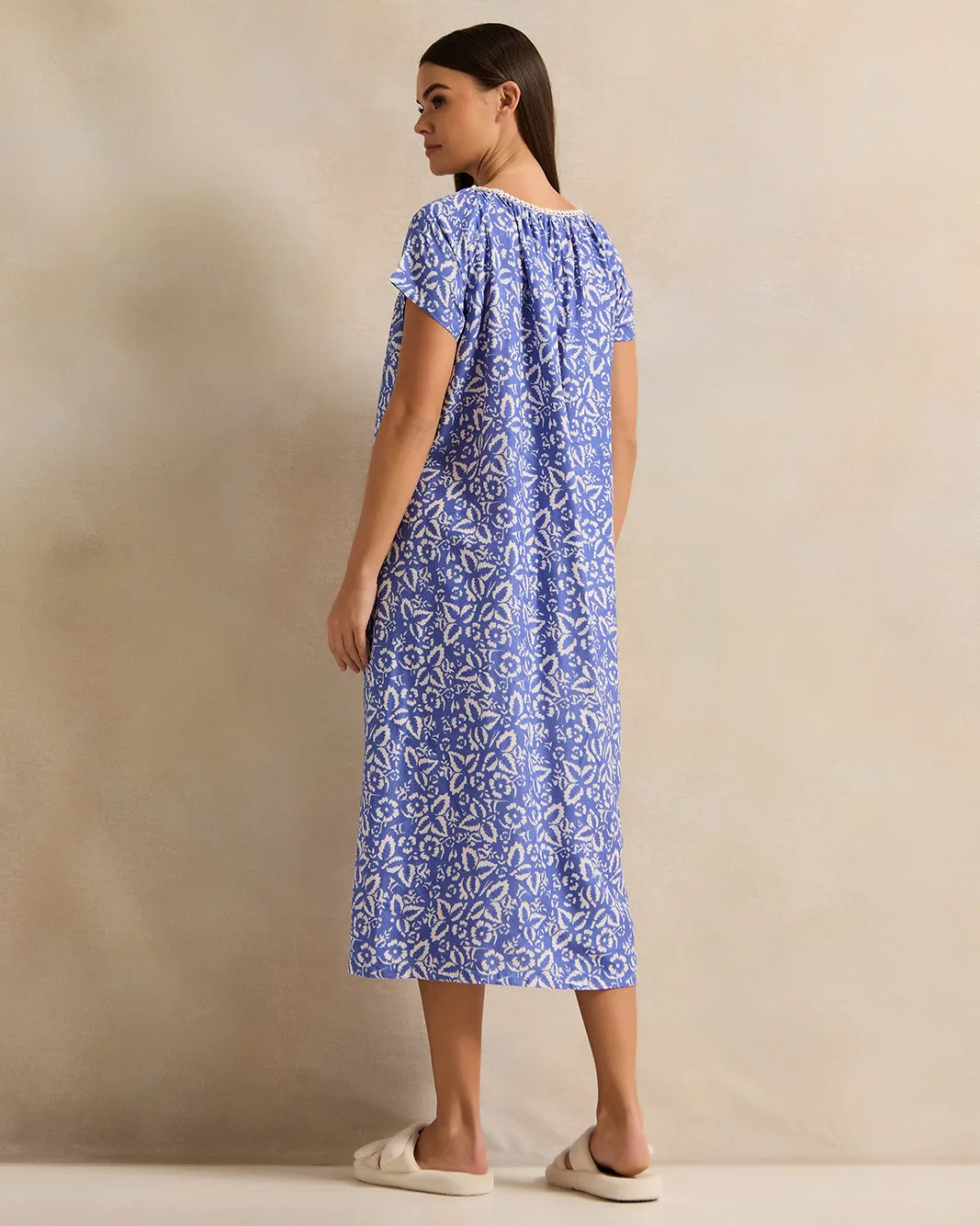 Women Blue Round Lace Nightgown sold by Redtag product image thumbnail 3