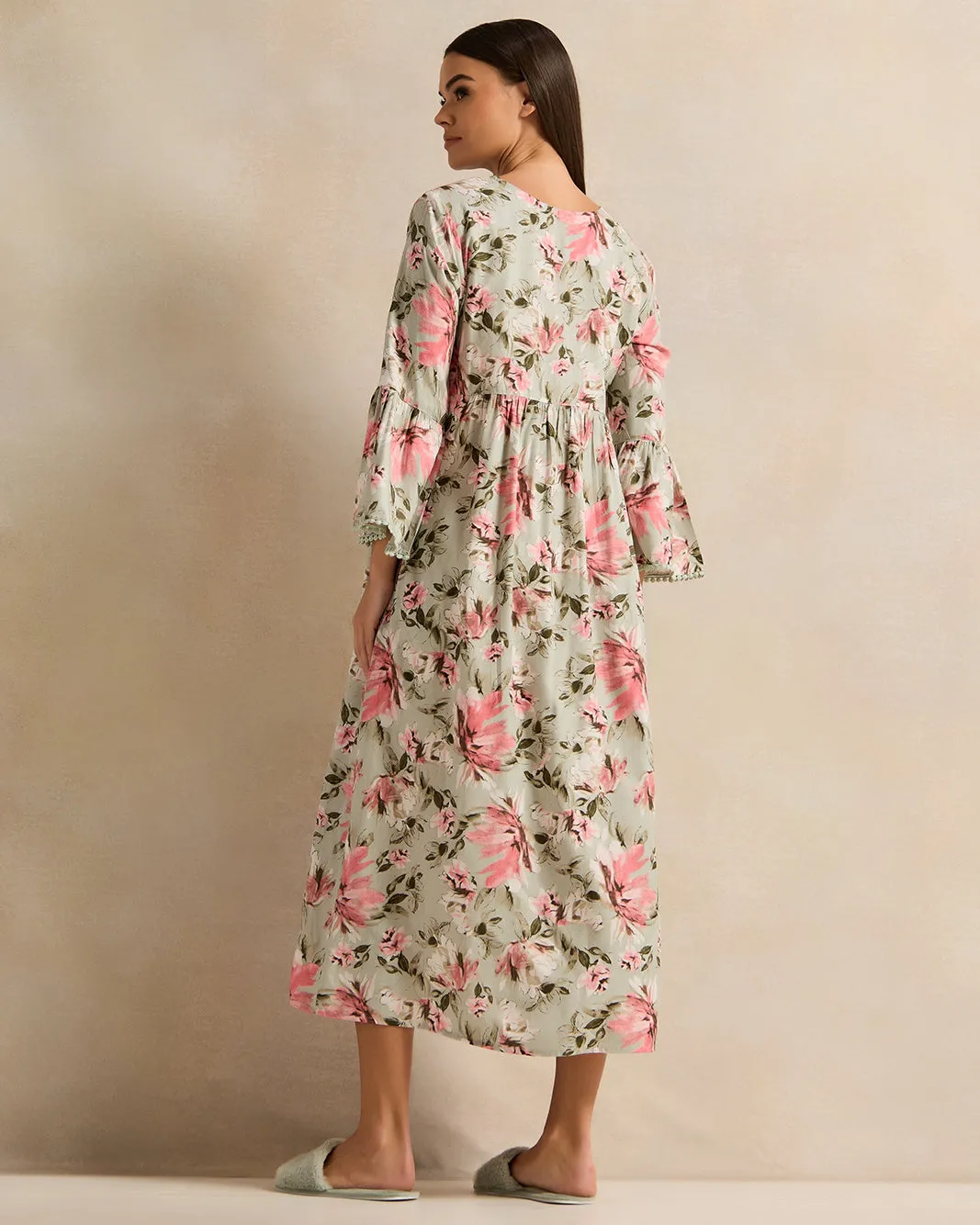 Women Green Printed V-Shape Nightgown sold by Redtag product image thumbnail 3