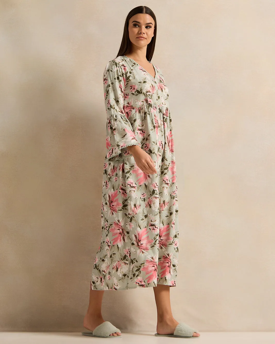 Women Green Printed V-Shape Nightgown sold by Redtag product image thumbnail 4