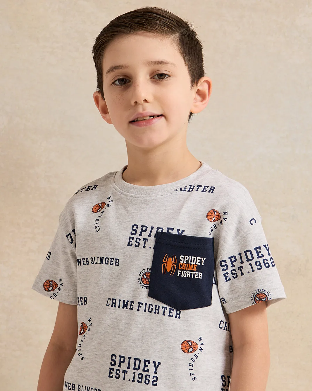 Boys Grey Spiderman Print T-Shirt With Pocket sold by Redtag product image thumbnail 4