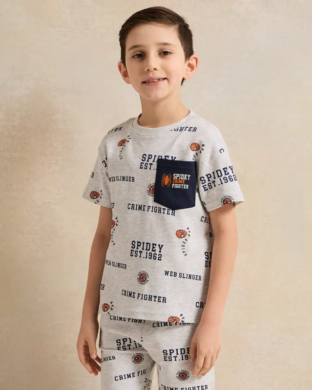 Boys Grey Spiderman Print T-Shirt With Pocket sold by Redtag