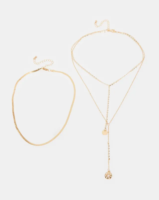Women Gold Necklace Set (Pack of 2) sold by Redtag