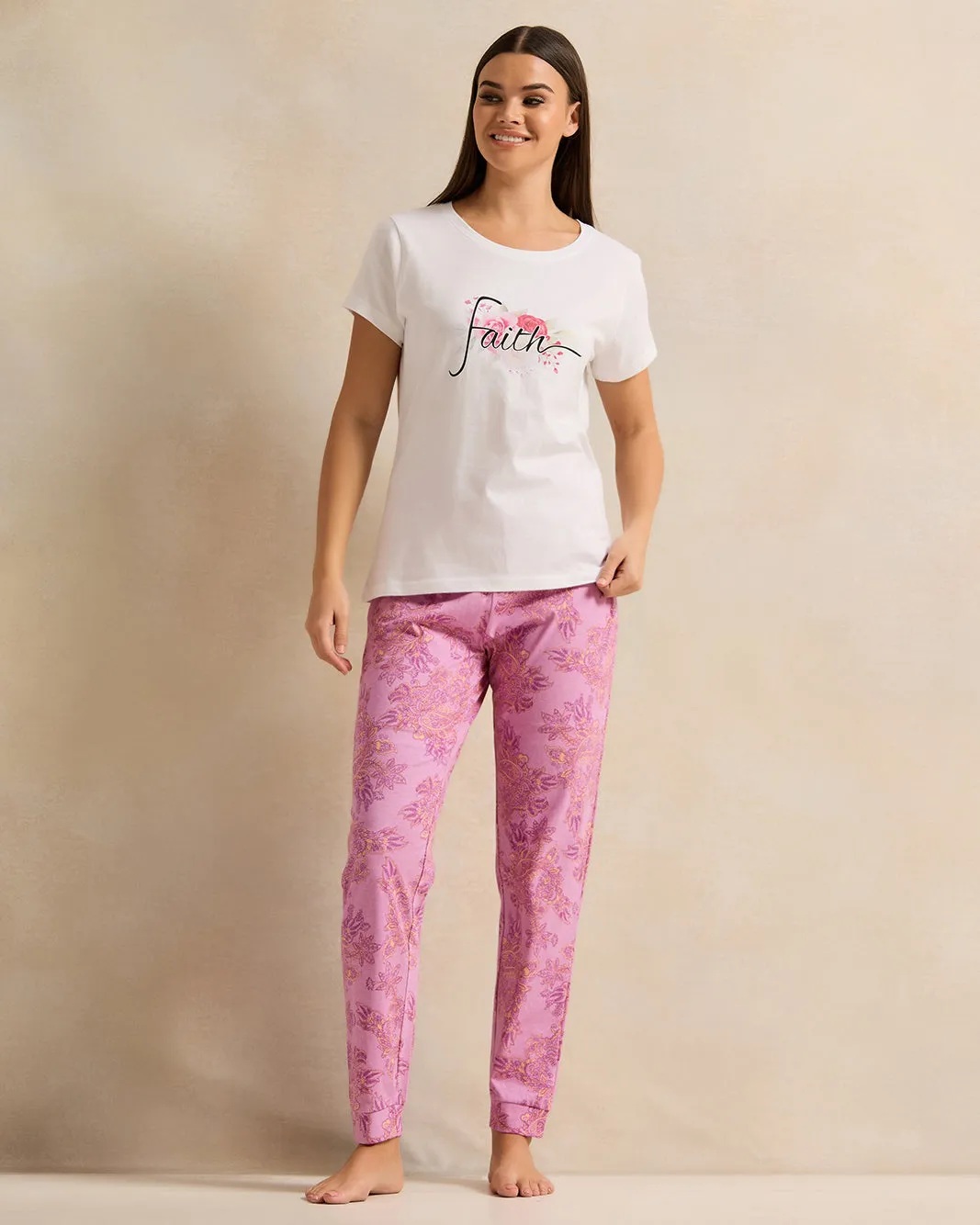 Women White And Pink Printed Pyjama Set (2 Piece) sold by Redtag