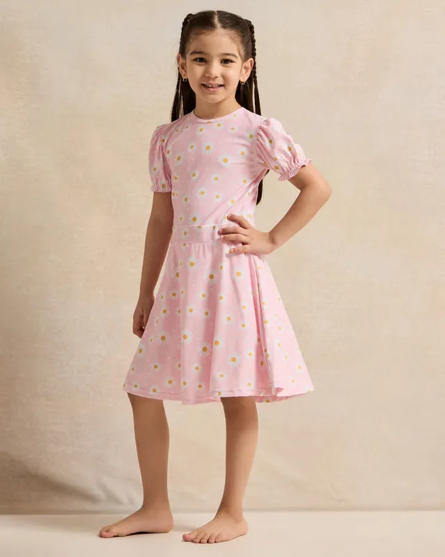 Girls Pink Printed Swimsuit Dress sold by Redtag