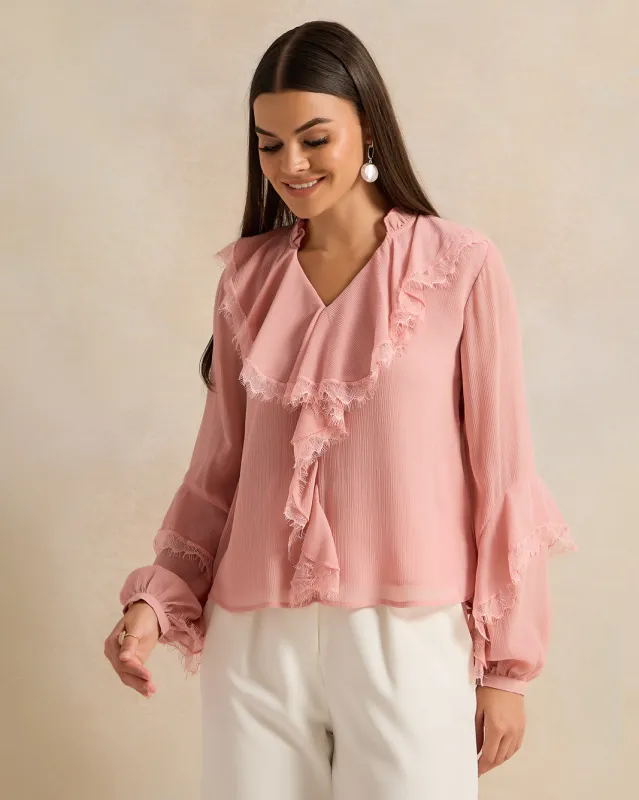 Women Pink Ruffled Top sold by Redtag