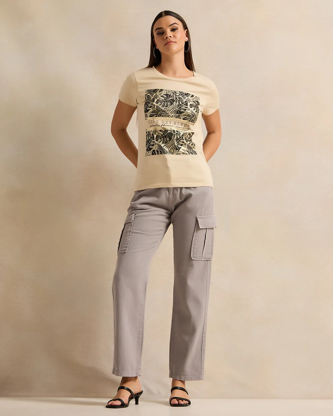 Women Beige Printed T-Shirt sold by Redtag product image thumbnail 2