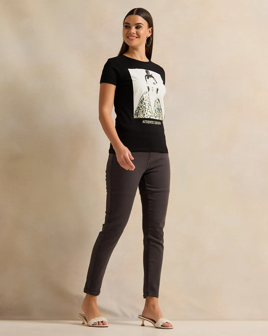 Women Black Printed T-Shirt sold by Redtag product image thumbnail 2