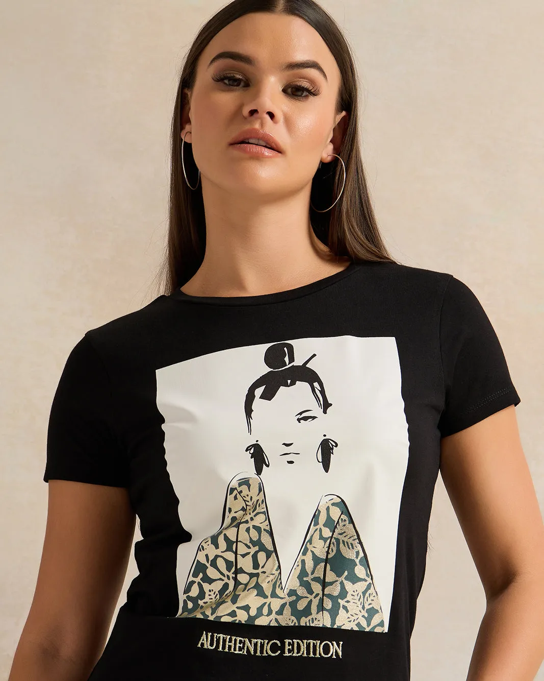 Women Black Printed T-Shirt sold by Redtag product image thumbnail 4