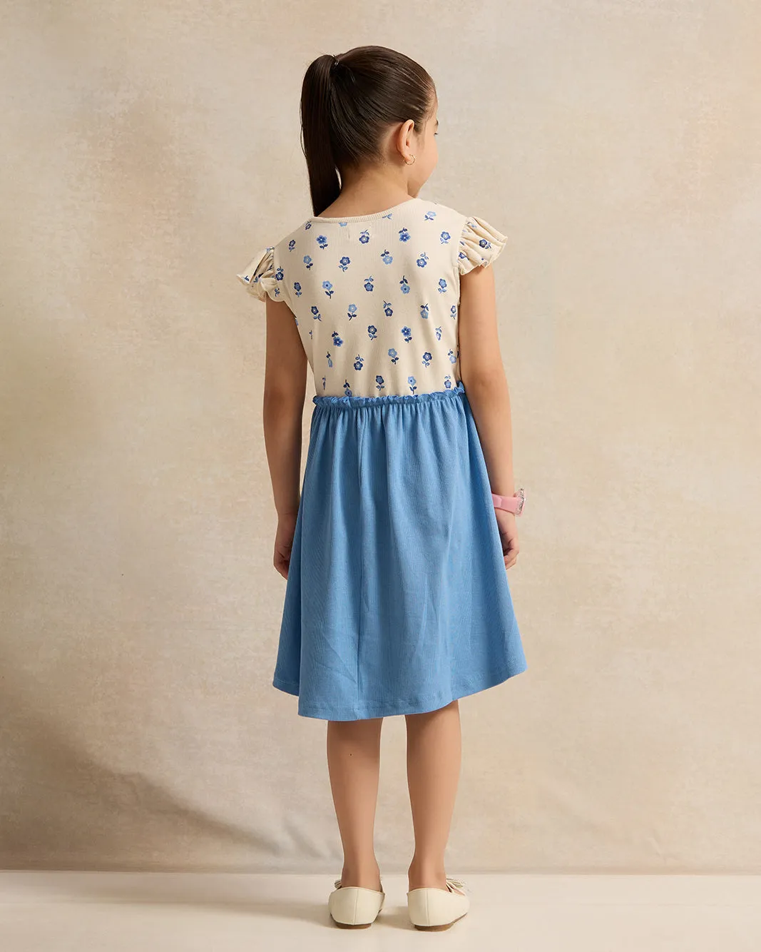 Girls Blue Printed Solid Bottom Dress sold by Redtag product image thumbnail 3