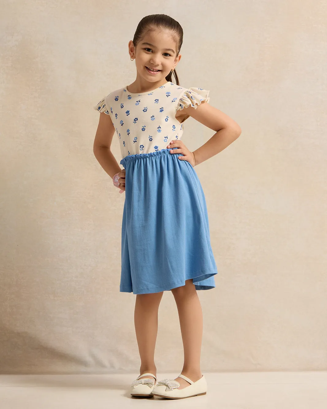 Girls Blue Printed Solid Bottom Dress sold by Redtag product image thumbnail 4
