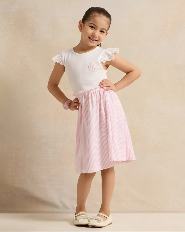 Girls Pink Striped Bottom Dress sold by Redtag