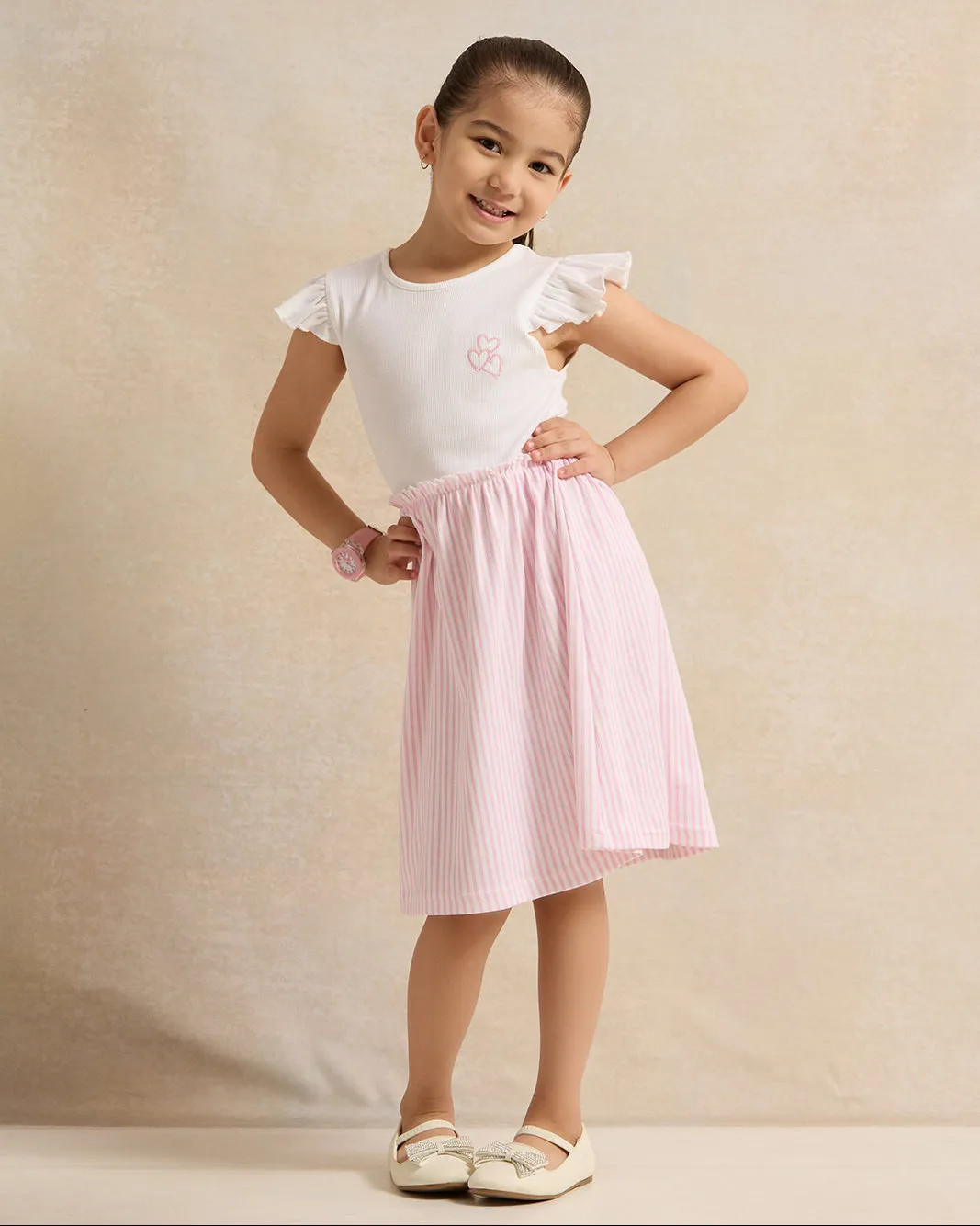 Girls Pink Striped Bottom Dress sold by Redtag