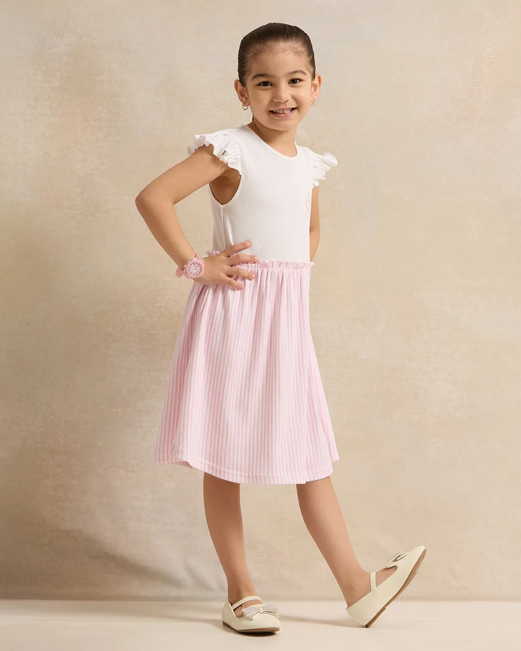 Girls Pink Striped Bottom Dress sold by Redtag product image thumbnail 4
