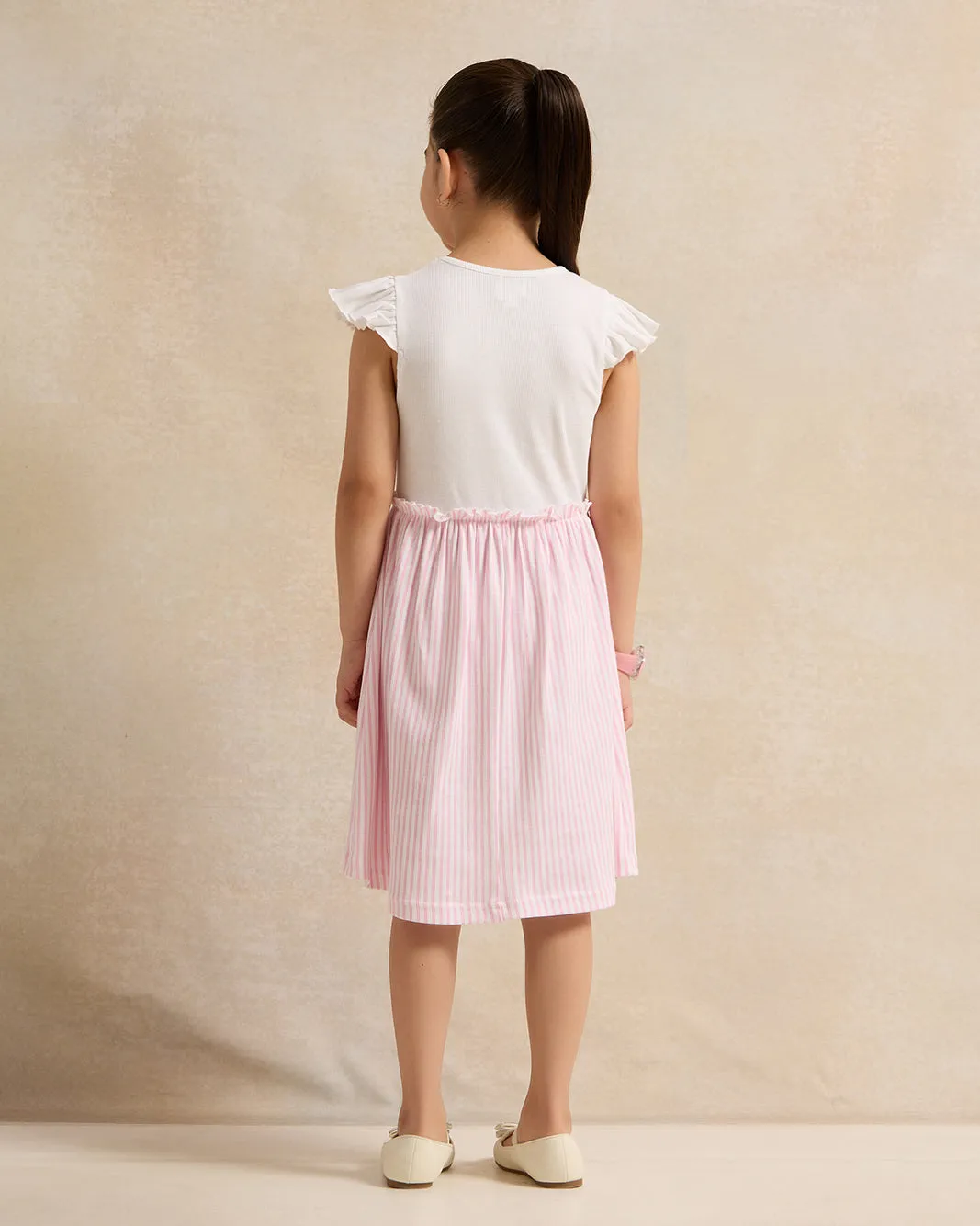 Girls Pink Striped Bottom Dress sold by Redtag product image thumbnail 3