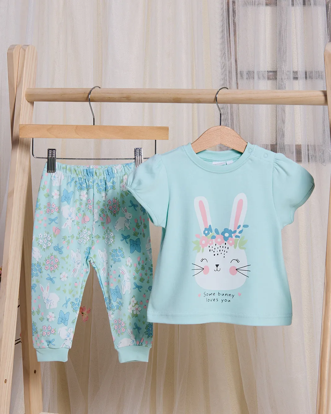 Infant Girls Mint Bunny Print Pyjama Set (2 Piece) sold by Redtag