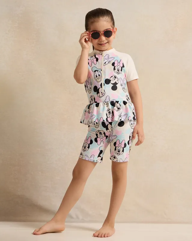 Girls Cream Printed Swimsuits sold by Redtag