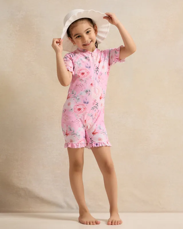Girls Pink Floral Print Swimsuits sold by Redtag