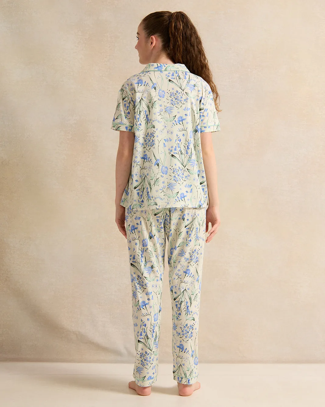 Senior Girls White And Blue Print Pyjama Set (2 Piece) sold by Redtag product image thumbnail 4