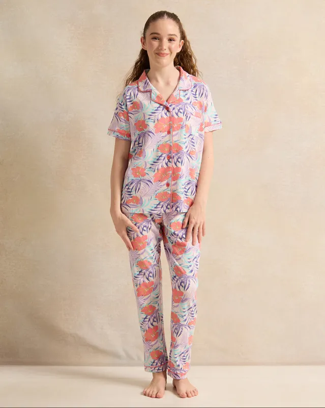 Senior Girls Pink And Gold Print Pyjama Set (2 Piece) sold by Redtag