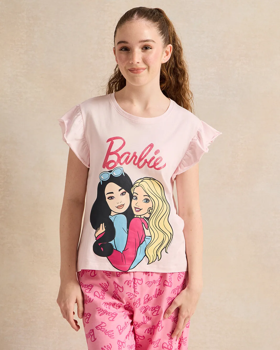 Senior Girls Pink Barbie Print Pyjama Set (2 Piece) sold by Redtag product image thumbnail 2
