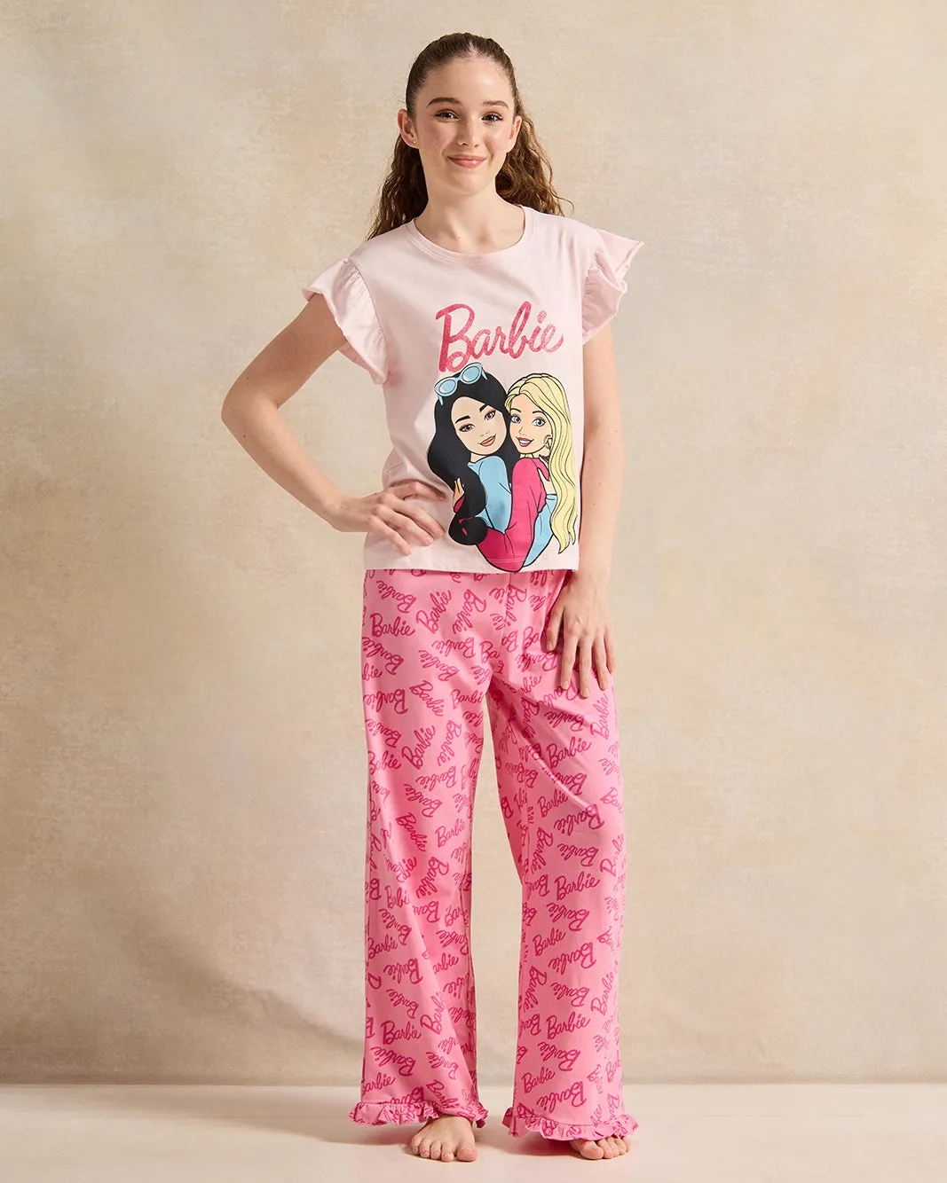 Senior Girls Pink Barbie Print Pyjama Set (2 Piece) sold by Redtag