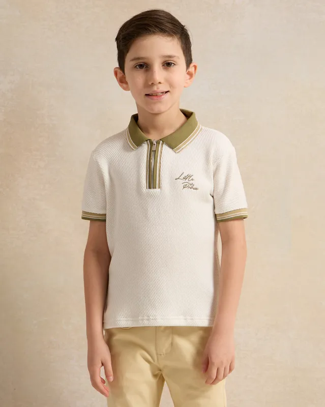 Boys White Polo Shirt With Zipper sold by Redtag