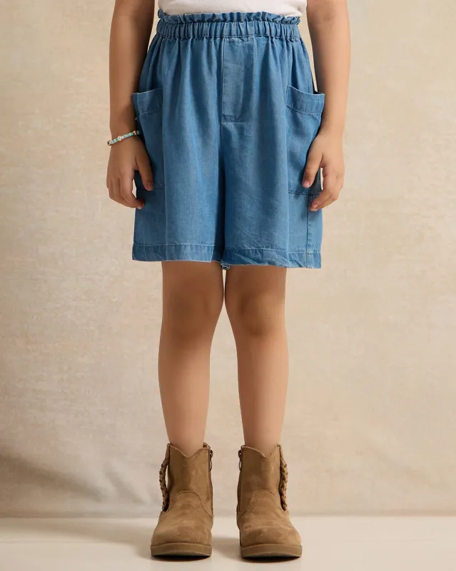 Girls Blue Bermuda Denim Shorts sold by Redtag