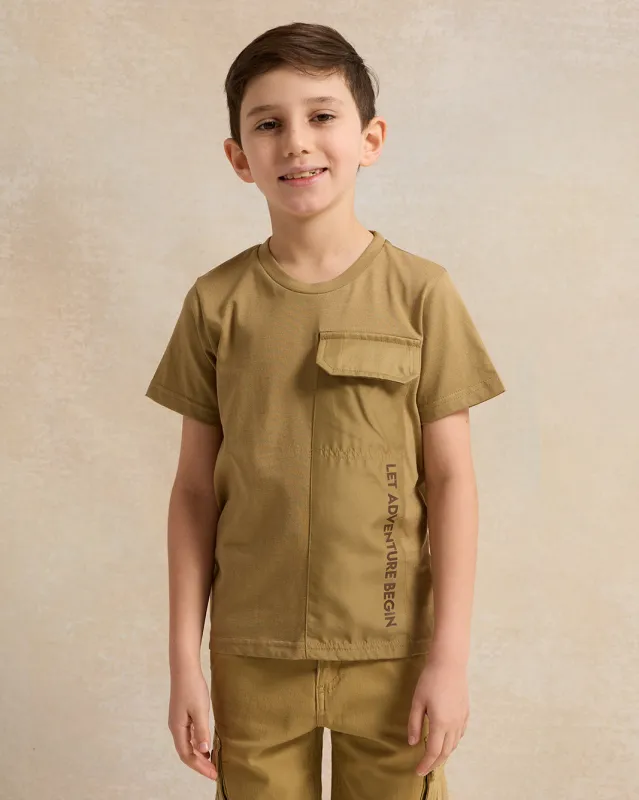 Boys Olive Printed T-Shirt With Pocket sold by Redtag