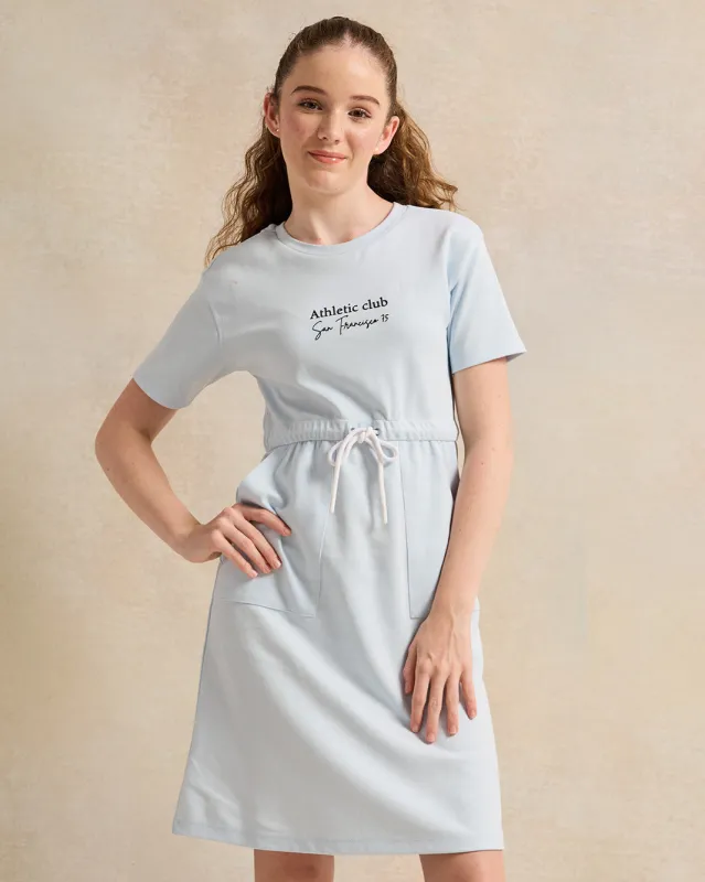 Senior Girls Blue Interlock Dress sold by Redtag