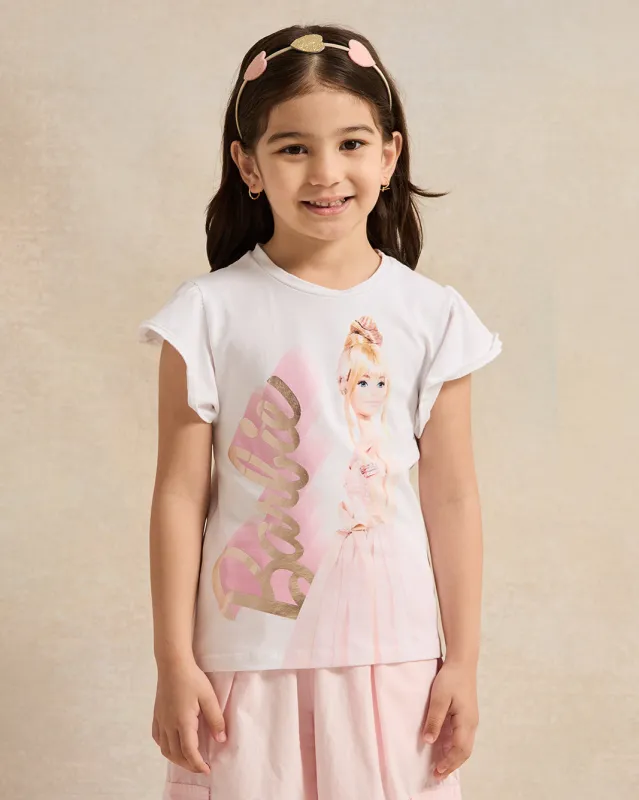 Girls White Barbie Print T-Shirt sold by Redtag