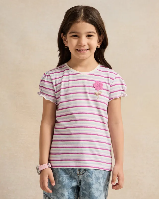 Girls Pink And White Embellished T-Shirt Set (2 Piece) sold by Redtag