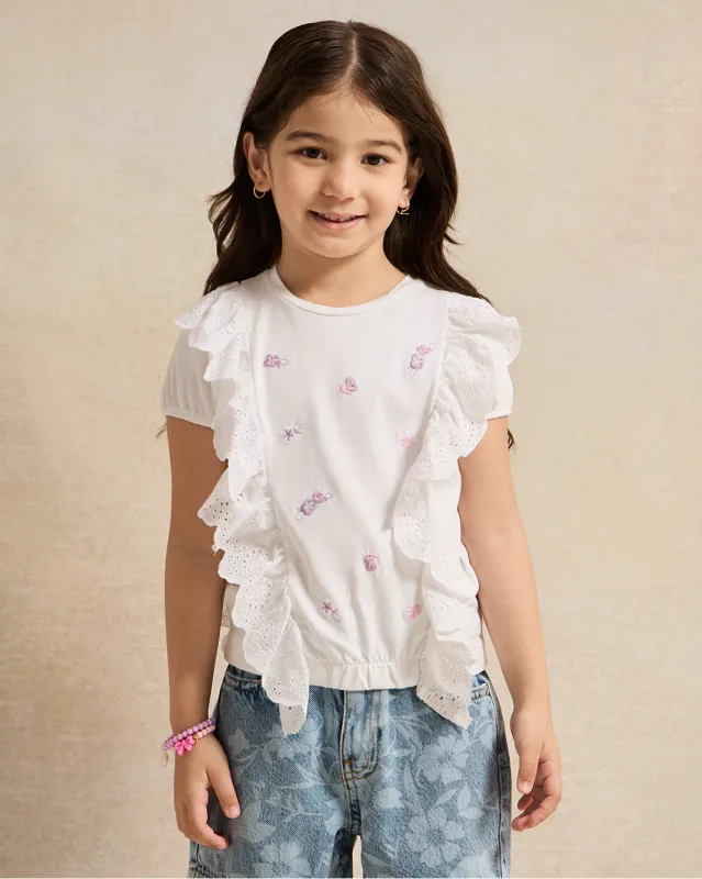 Girls White Embroidered Top sold by Redtag