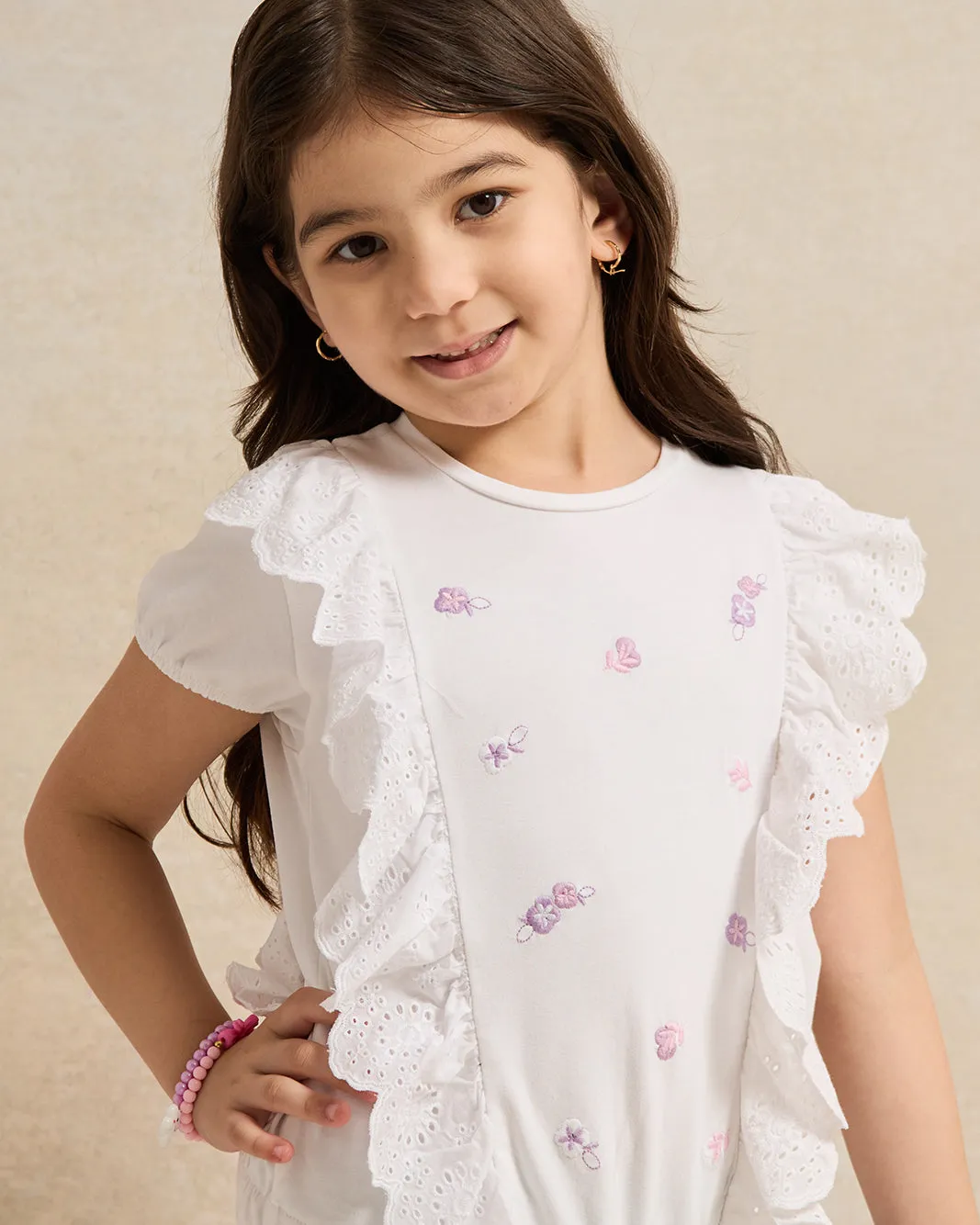 Girls White Embroidered Top sold by Redtag product image thumbnail 4