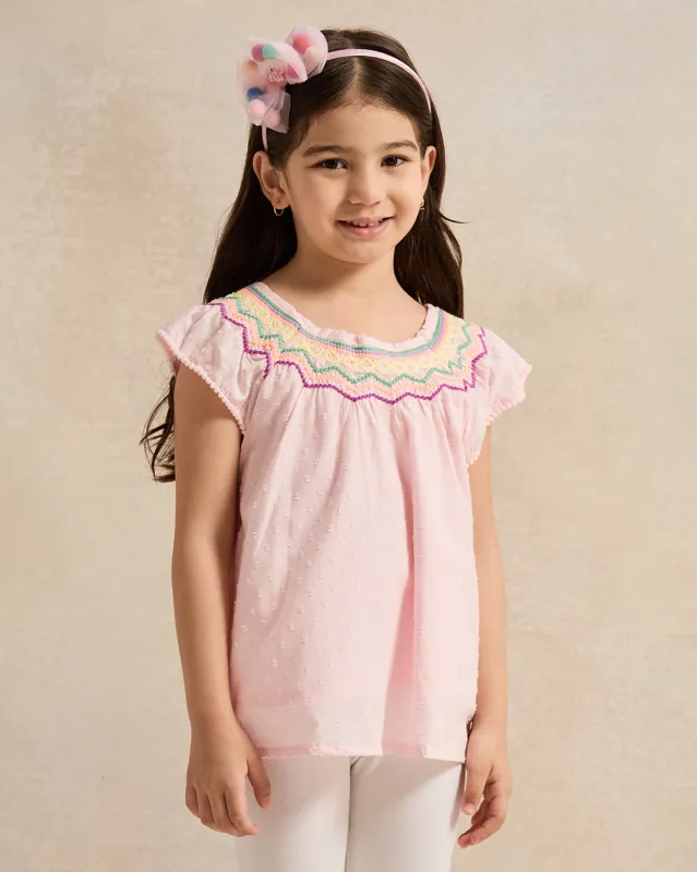 Girls Pink Jacquard Blouse sold by Redtag