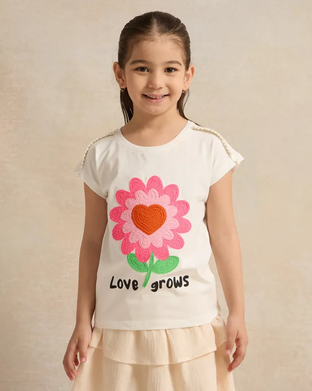Girls White Embellished T-Shirt sold by Redtag