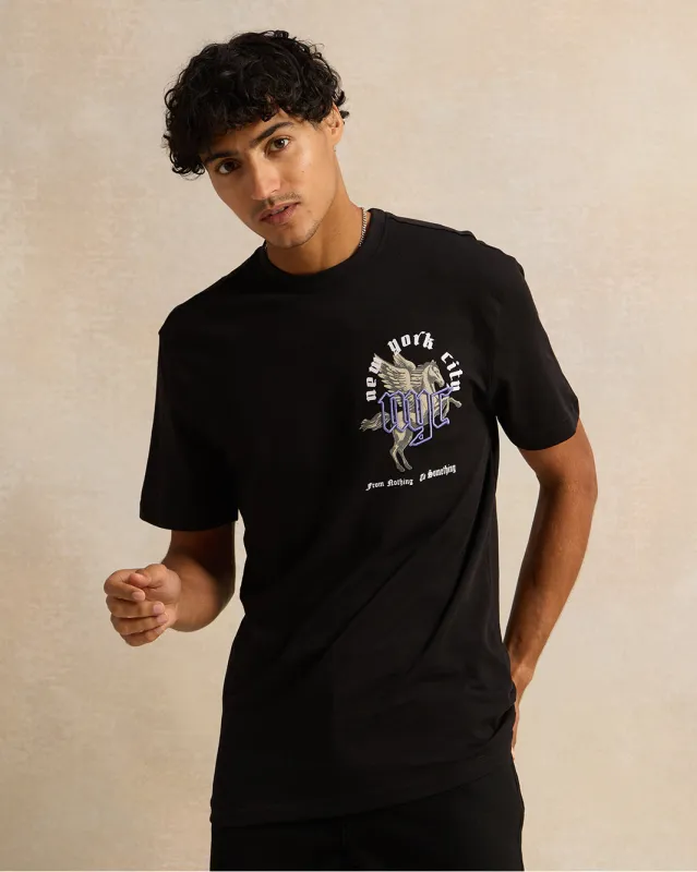 Men Black Printed T-Shirt sold by Redtag