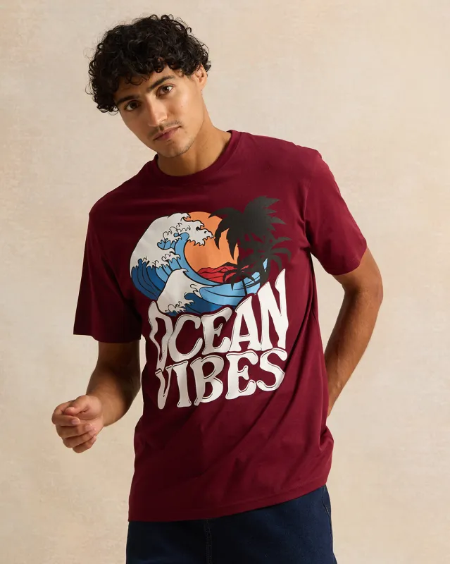 Men Burgundy Graphic T-Shirt sold by Redtag