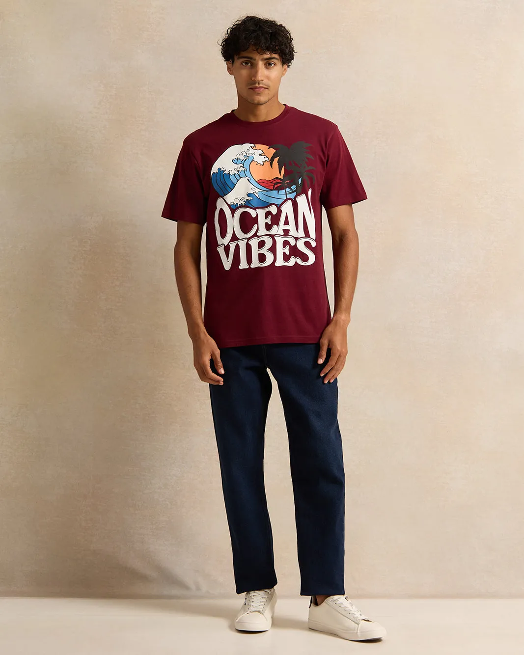 Men Burgundy Graphic T-Shirt sold by Redtag product image thumbnail 2