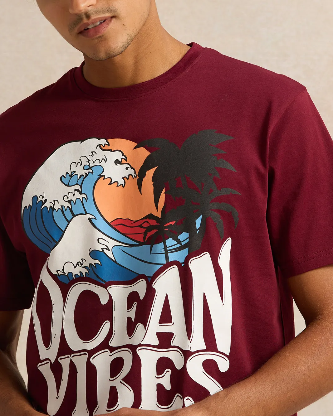 Men Burgundy Graphic T-Shirt sold by Redtag product image thumbnail 4