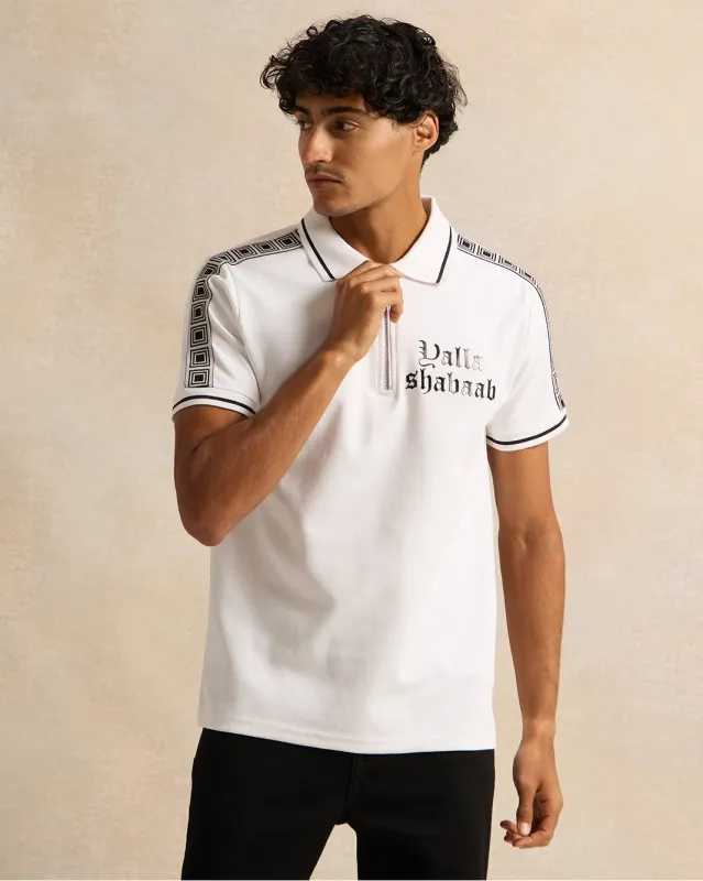 Men White Printed Polo Shirt sold by Redtag