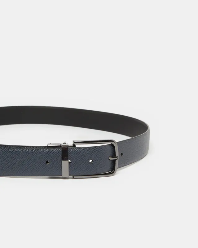 Men Navy And Black Belt With Twist Buckle sold by Redtag